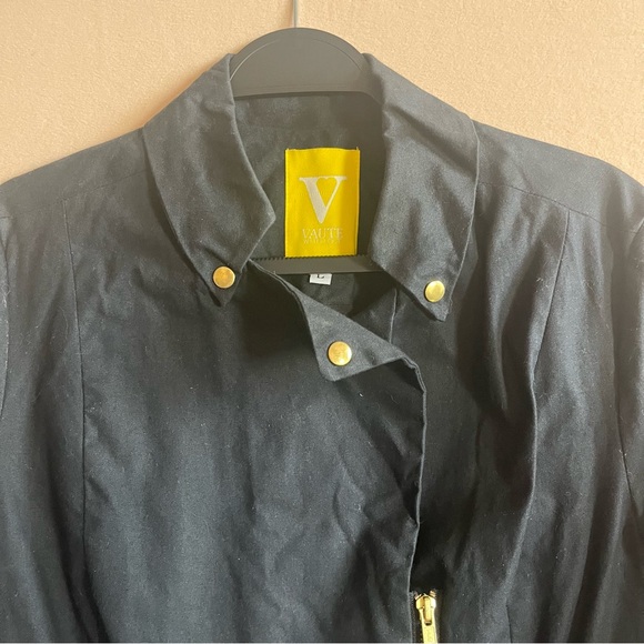 Vaute Couture Black Vegan Waxed Canvas James Moto Jacket Size L - Picture 2 of 12